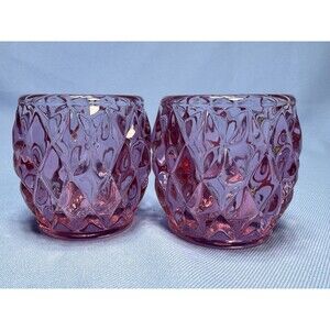 Set of Two Mosser Glass Votives In Pink Crystal Cut 2.5 Inches Tall Vintage